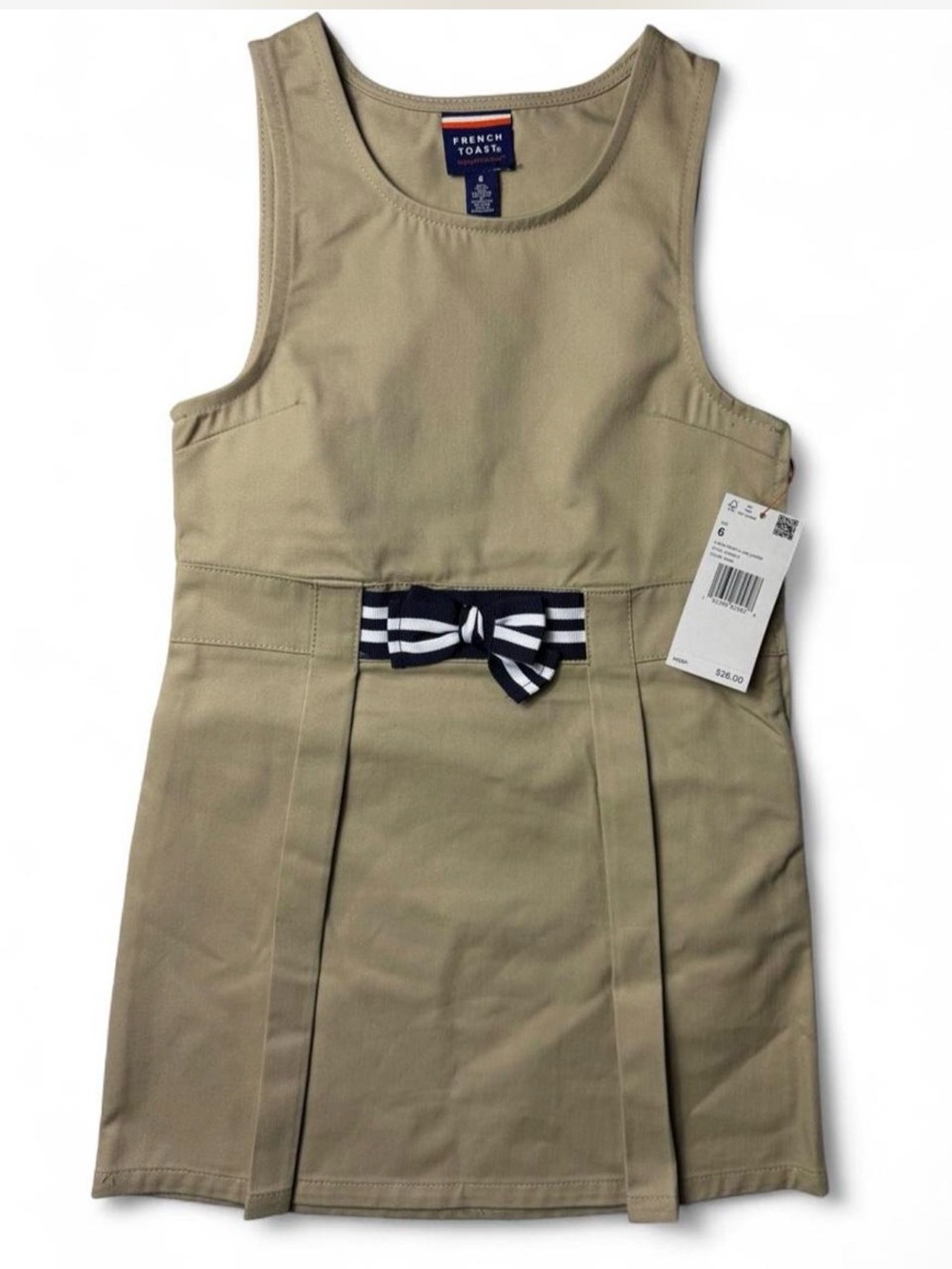 French Toast Khaki Jumper with Navy and White Stripe Bow